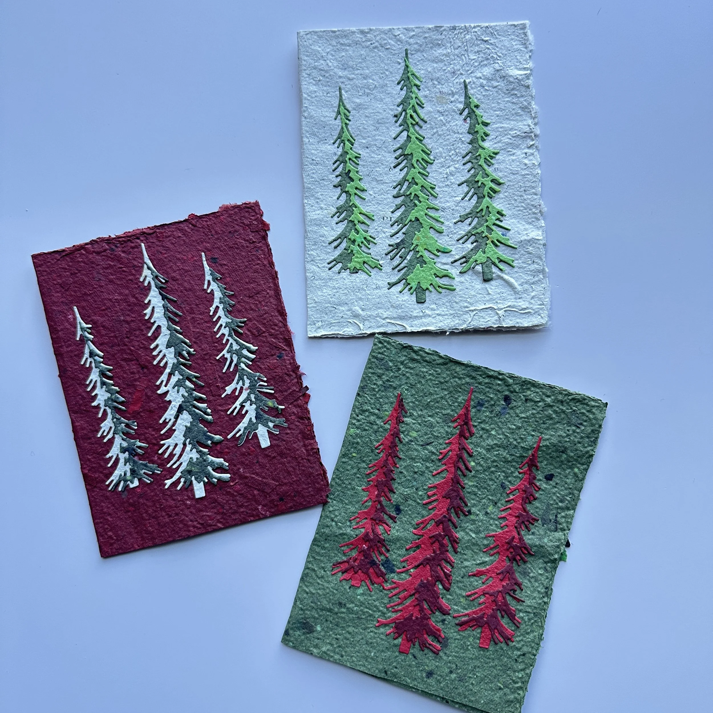 Handmade Paper Pine Trees Card Set (Set of 3)