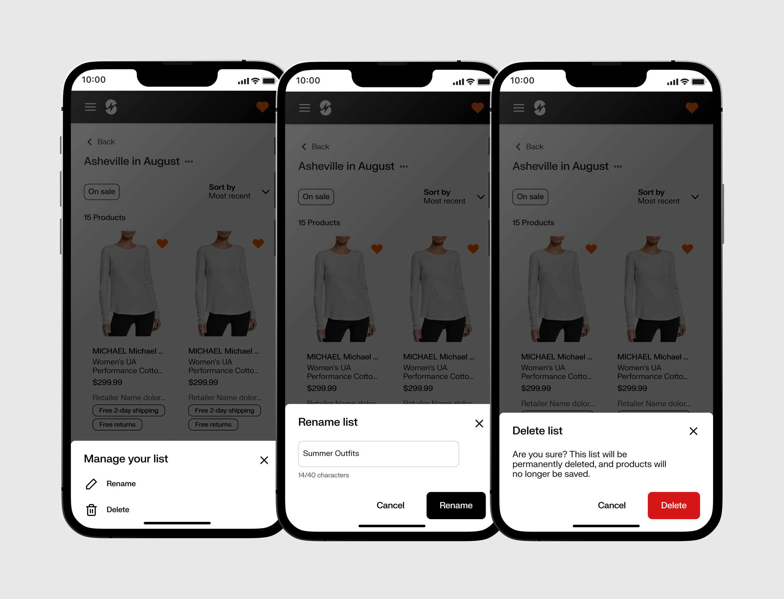 Users can manage their lists, which includes functionality to rename or delete.