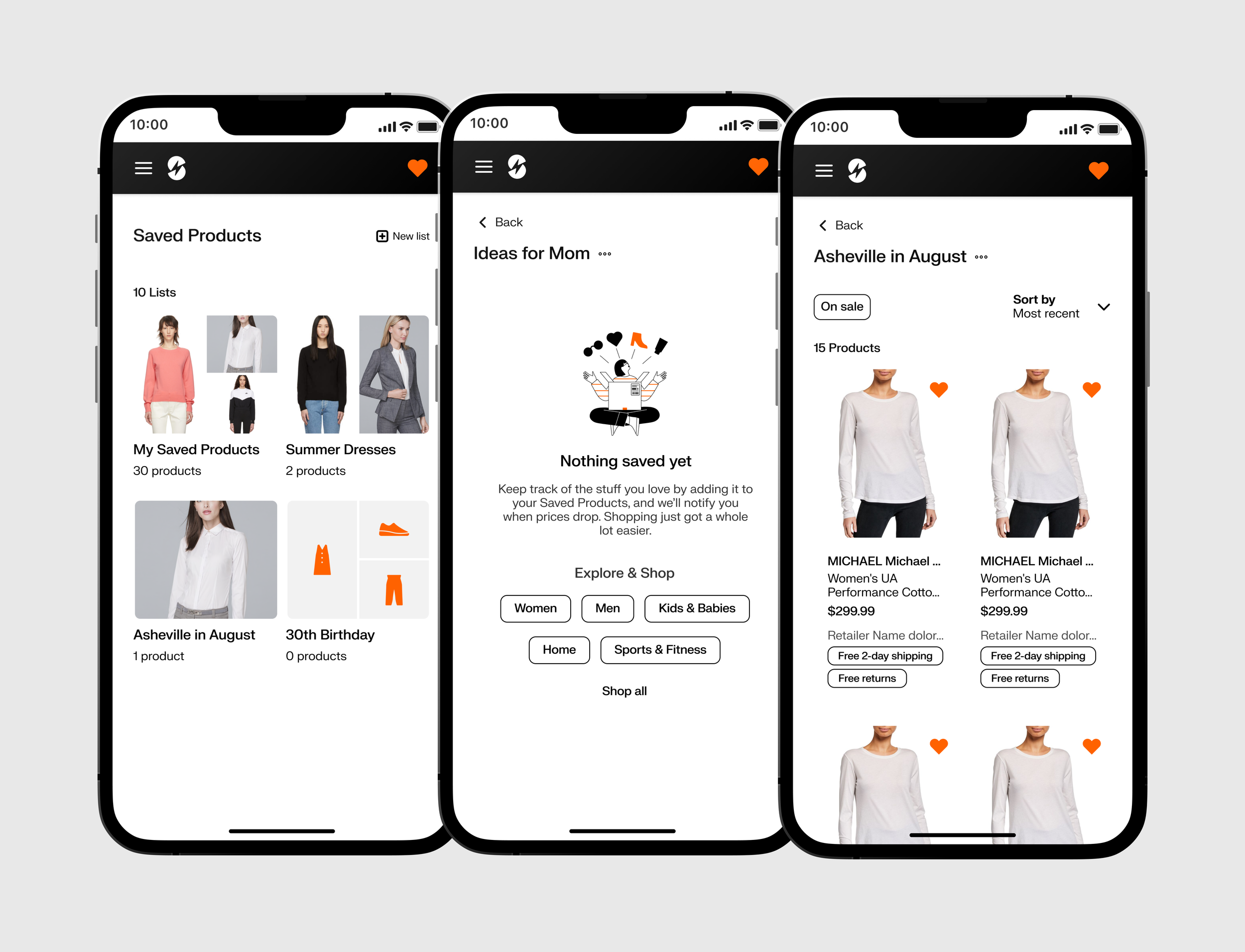 The saved products page will display their lists, and from there they can did in into specific lists of products. An empty state will guide users into a shopping journey.
