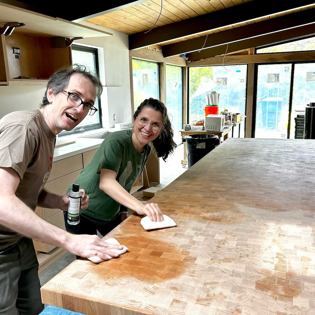 Challenge accepted! Gotta love clients who aren&rsquo;t afraid to get their hands dirty. The butcher block island in this mid-century makeover will be gorgeous when fully oiled. You&rsquo;ve got this!