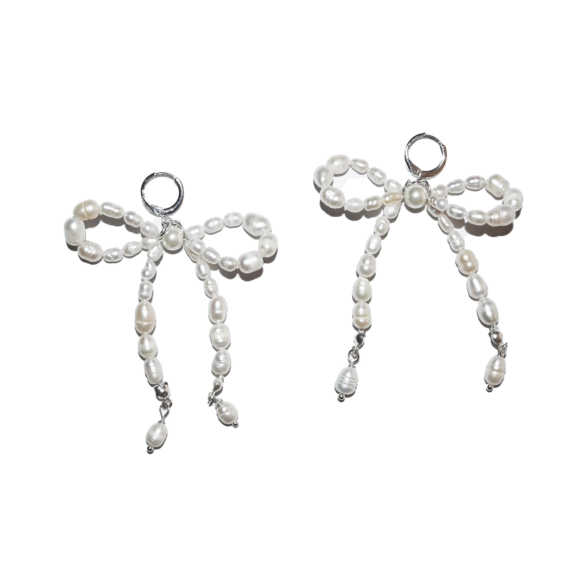 white pearl bow earrings