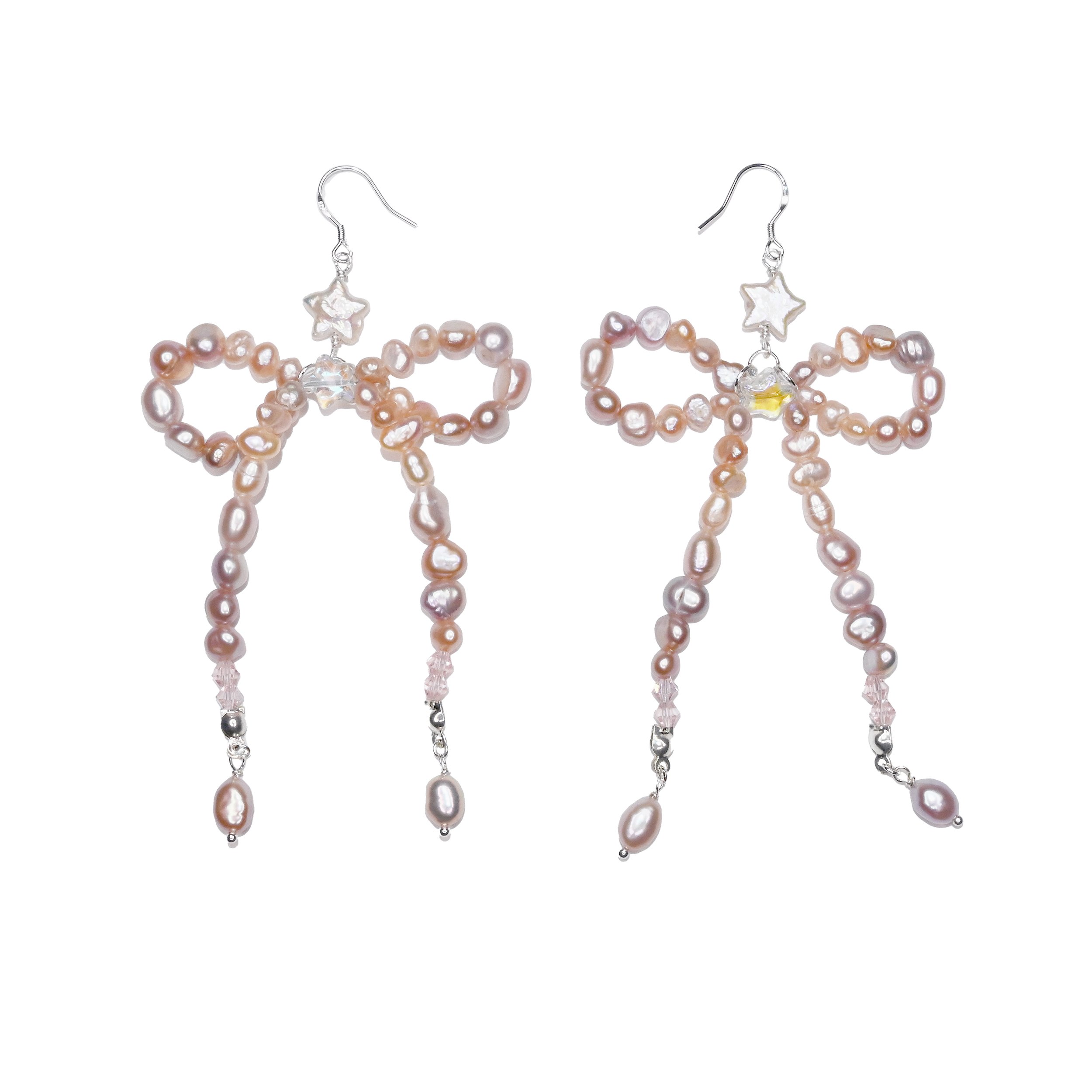 pink pearl bow earrings