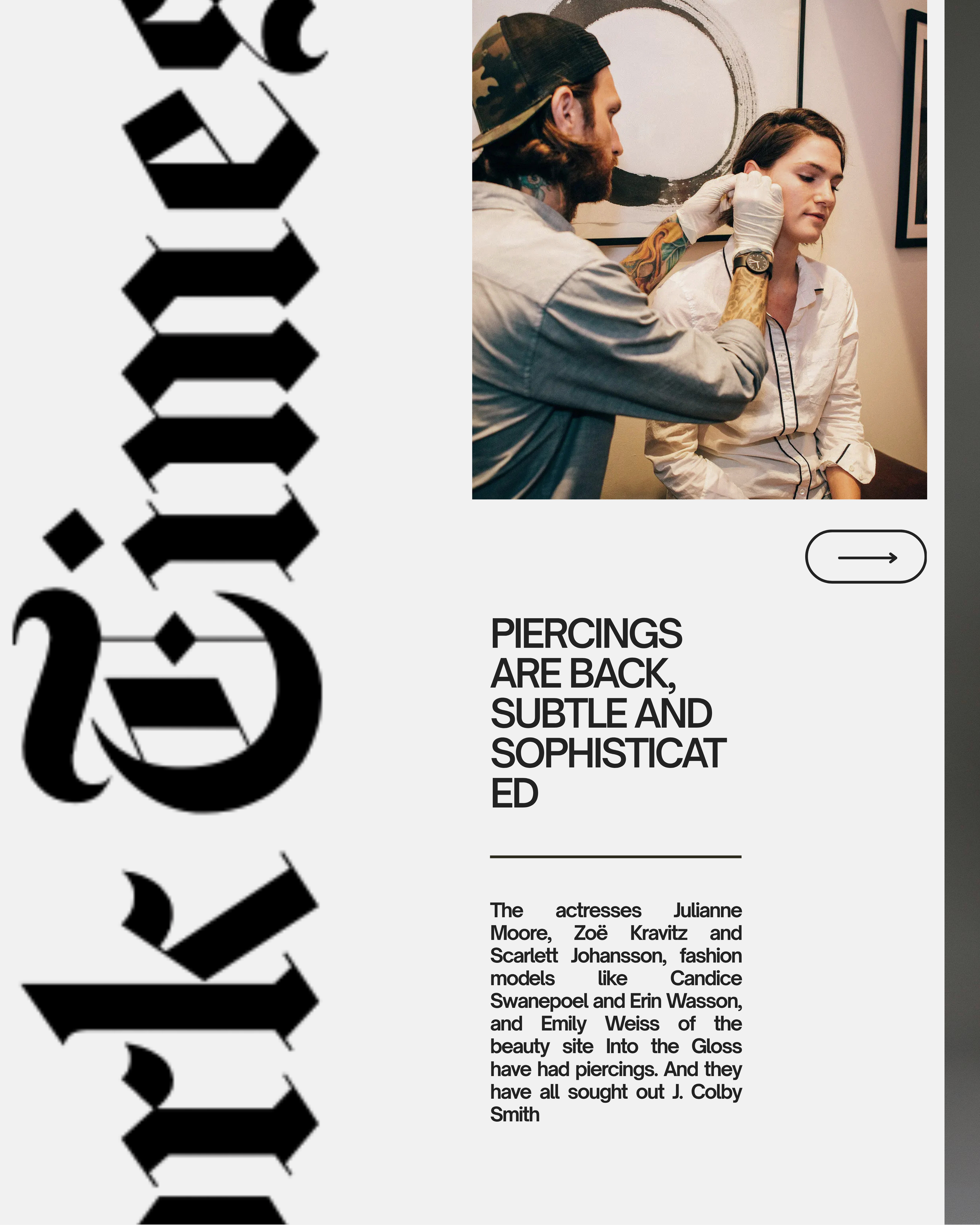 New York Times editorial feature on J. Colby Smith of 108 Studios and contemporary fine jewelry piercing