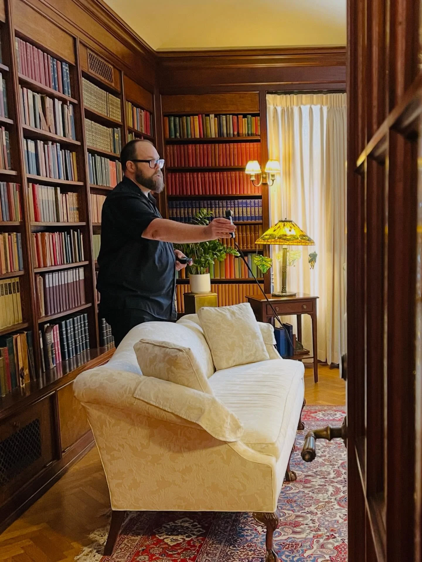 Scott testing light in William Mayo&rsquo;s library at Mayo Foundation House. Congrats Pharmacy award recipients!