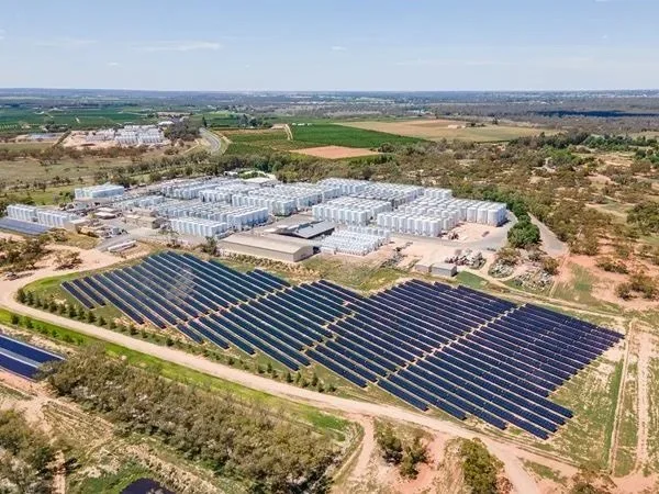 Aerial photo of a winery with dozens of solar panels