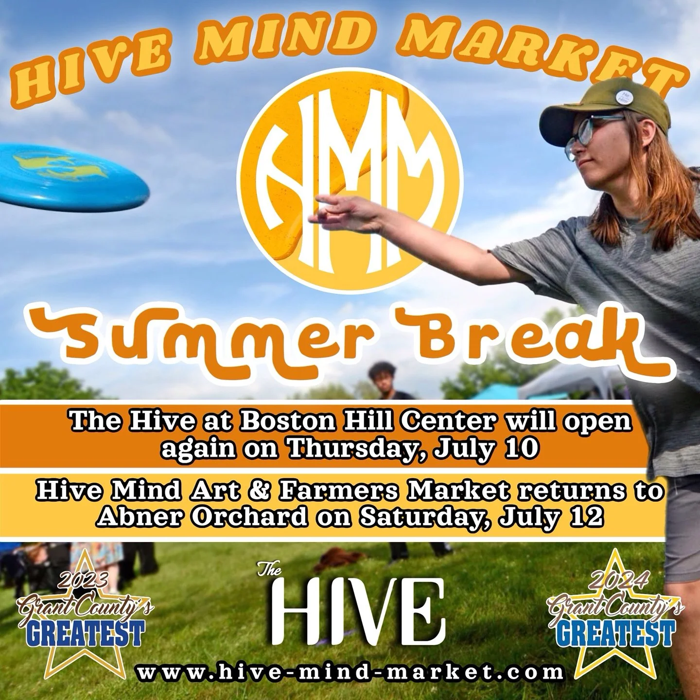 Hive Mind Market is on summer break! 

The Hive at Boston Hill Center will open again on Thursday, July 10 🌞

Hive Mind Art &amp; Farmers Market returns to Abner Orchard on Saturday, July 12 🥳 

If you are a maker, baker, artist or creator and woul