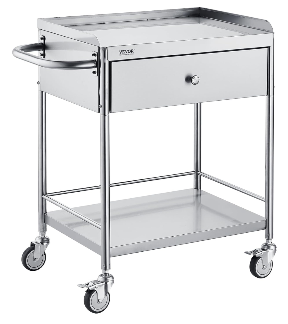 Stainless steel mobile utility cart for microscope