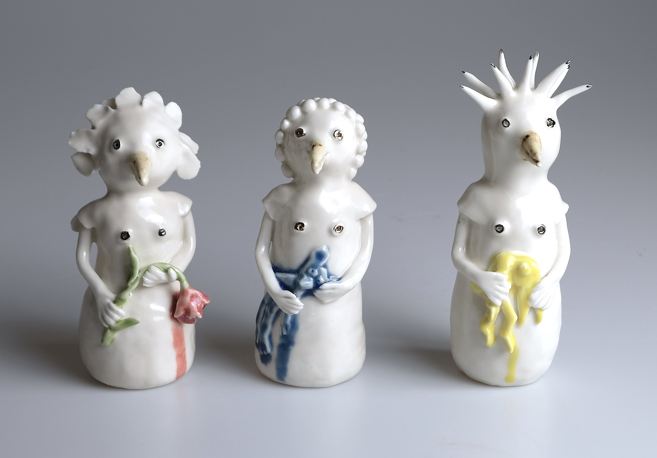 Wilted Peony, Teddy Bear, Bunny.

Porcelain, glaze, lustre