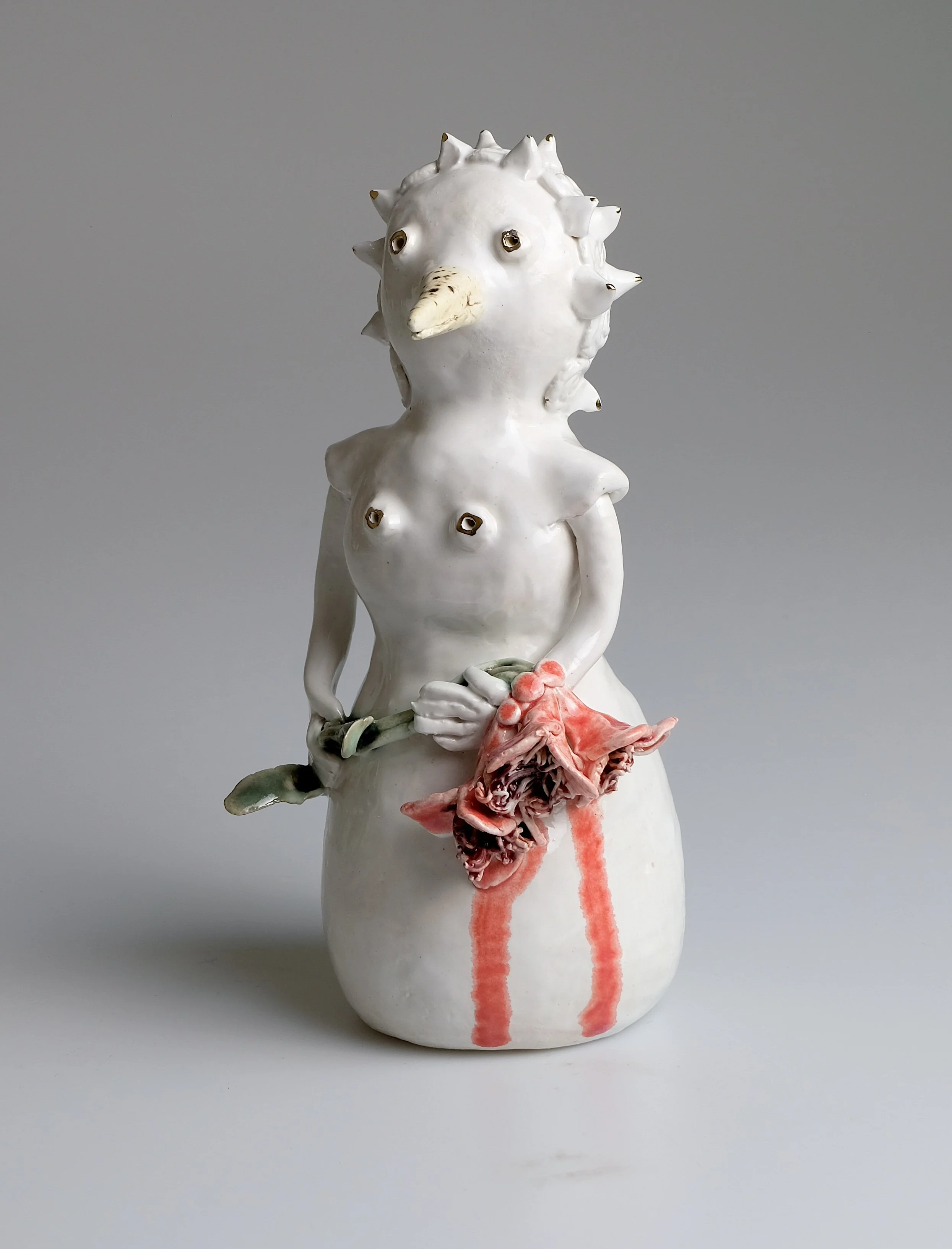 Cut Peony.  
Stoneware, glaze, lustre