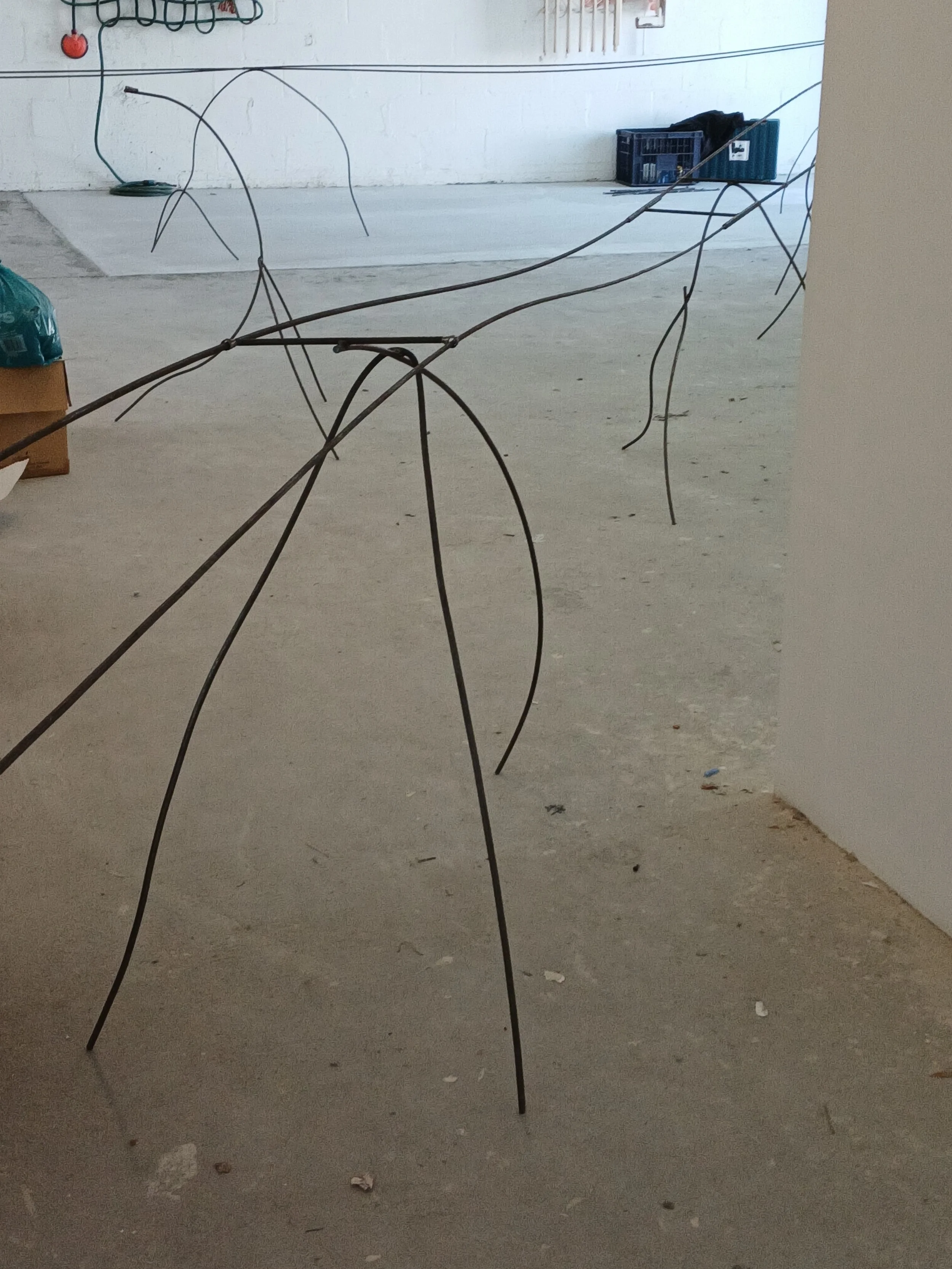 details of round bar trestles in studio