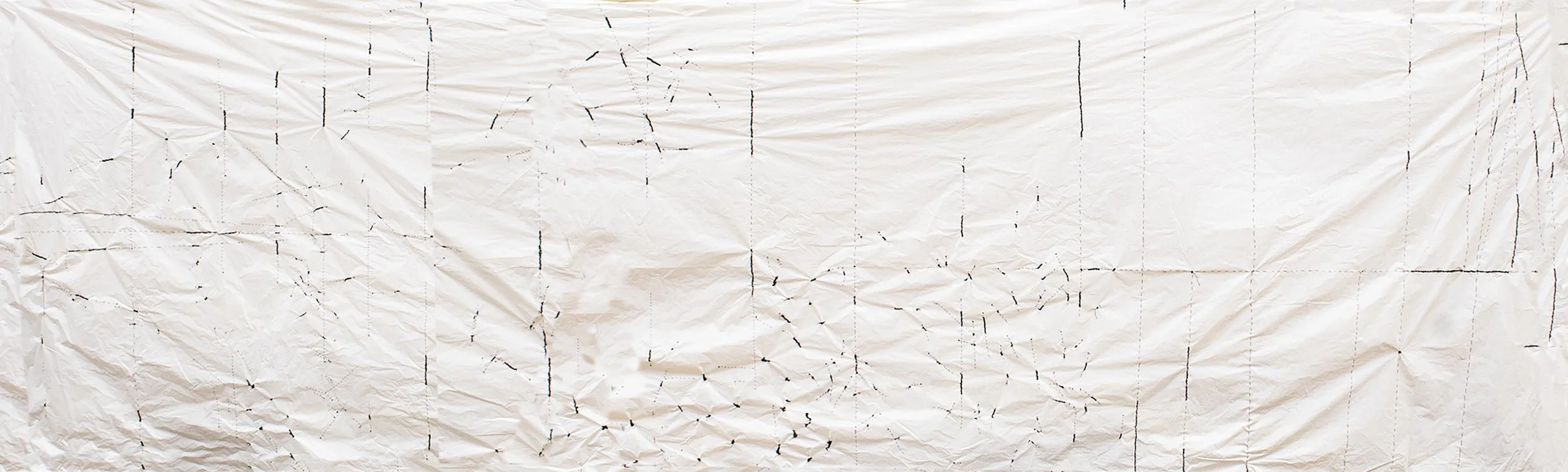 untitled 2022. cotton thread on drop sheet plastic. triptych