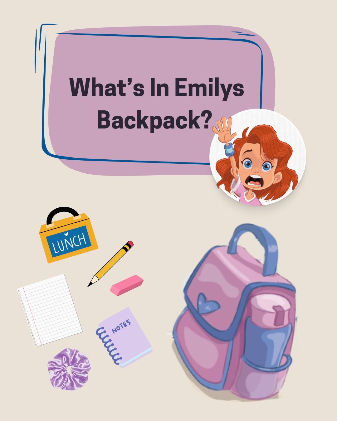 &quot;What&rsquo;s In Emily&rsquo;s Backpack?&quot;
Emily didn&rsquo;t ask to be the detective&hellip; but someone stole her meatballs.
⠀
Here&rsquo;s what could be found in her bag:
🔎 A notepad labeled &ldquo;The Case of the Missing Meatballs&rdquo
