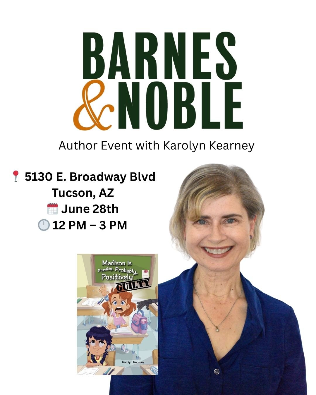 Tomorrow is my book signing event at Barnes &amp; Noble! 📚 @bntucsoneast 

Come say hi, grab a signed copy of my middle grade
novel Madison is Possibly, Probably, Positively Guilty,
and chat all things books and imagination!

📍 Barnes &amp; Noble &