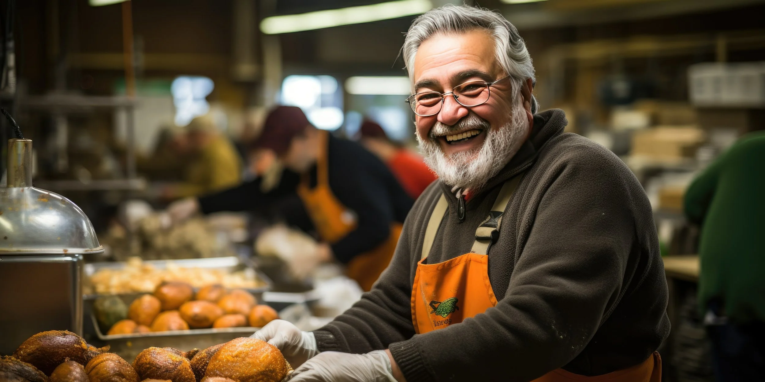 A man volunteering to give out food to those in need.