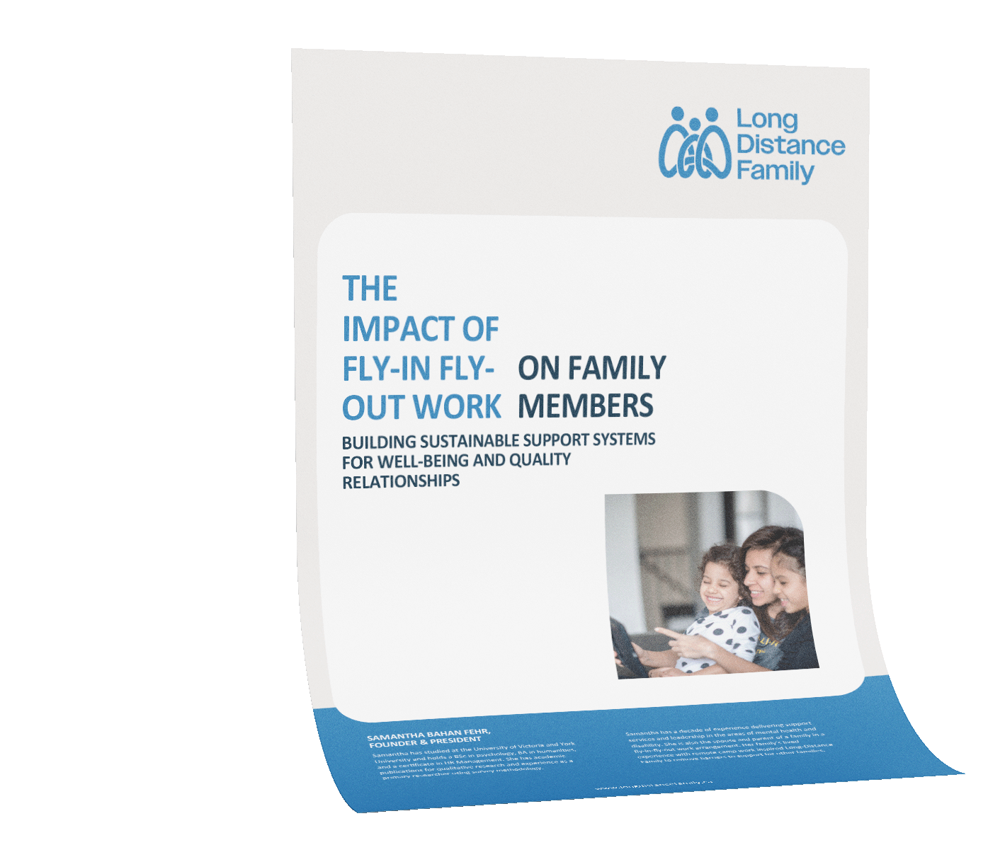 cover of LDF white paper titled "The Impact of Fly-In-Fly-Out Work On Family Members" by Samantha Bahan-Fehr, Founder and President.