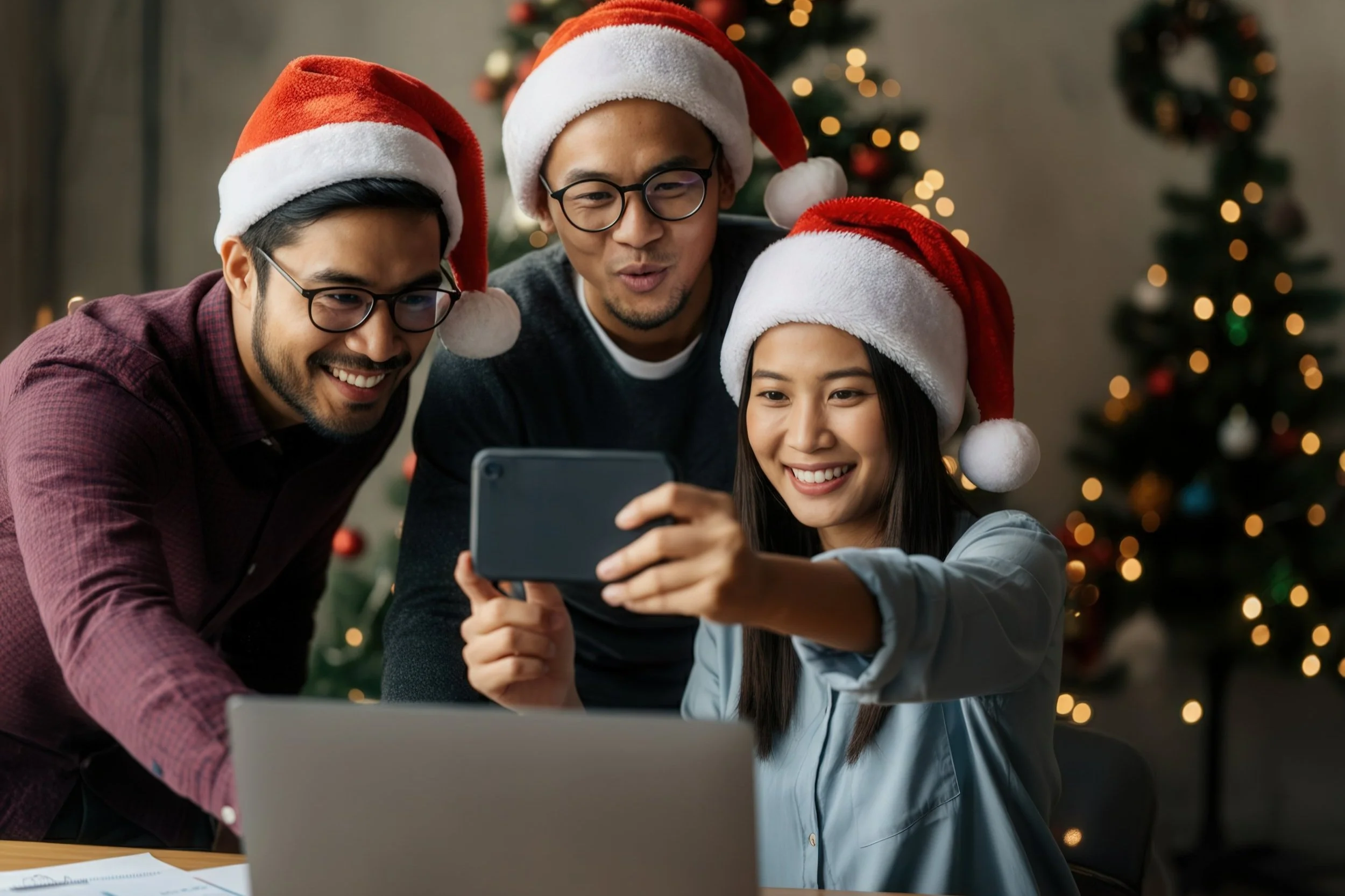 A family spending time during the winter holidays.