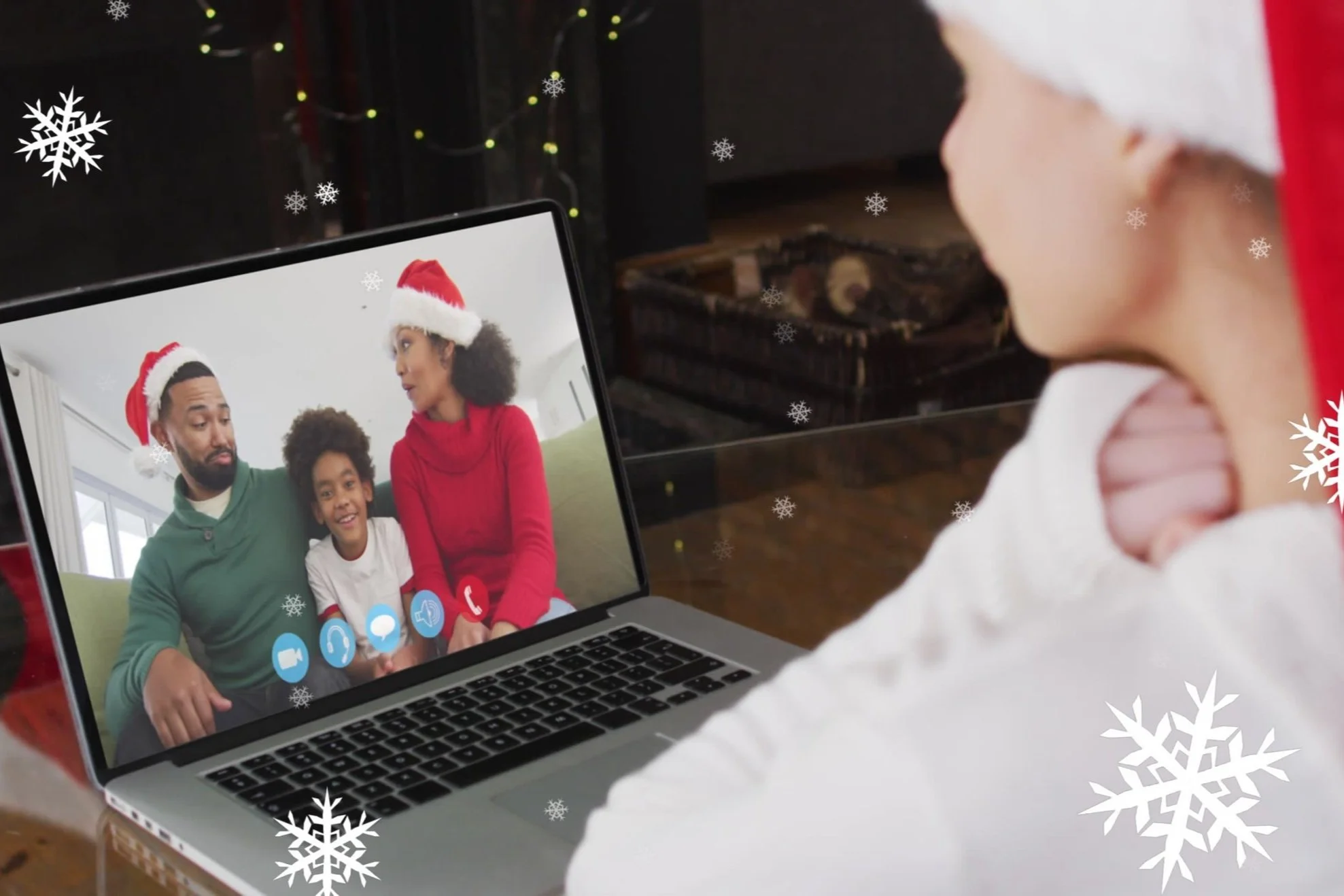 Video chatting with family during the winter holidays.