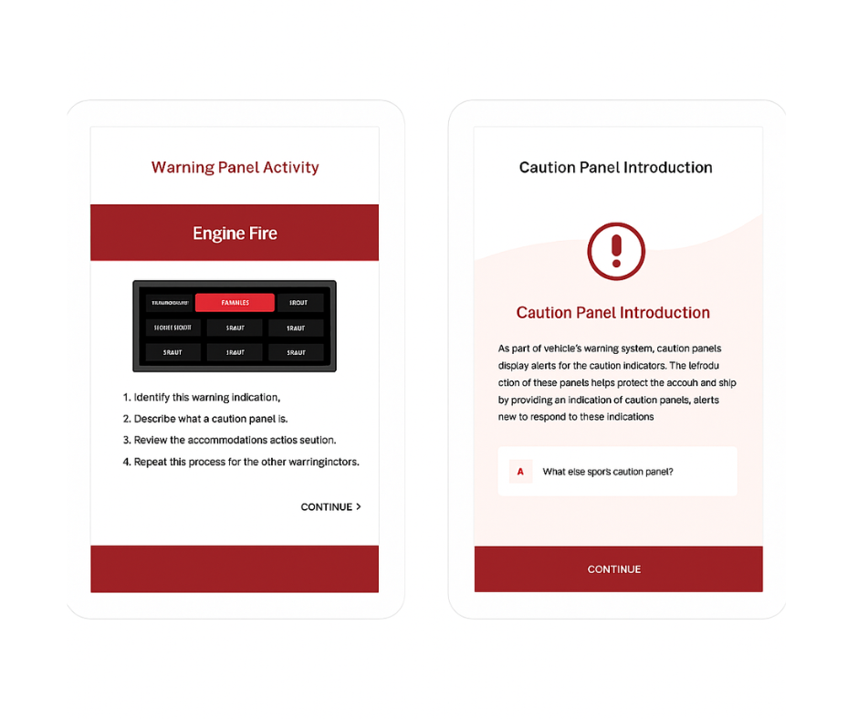 Two screenshots. One of an activity and one of a introduction to a lesson, both in a smart phone view