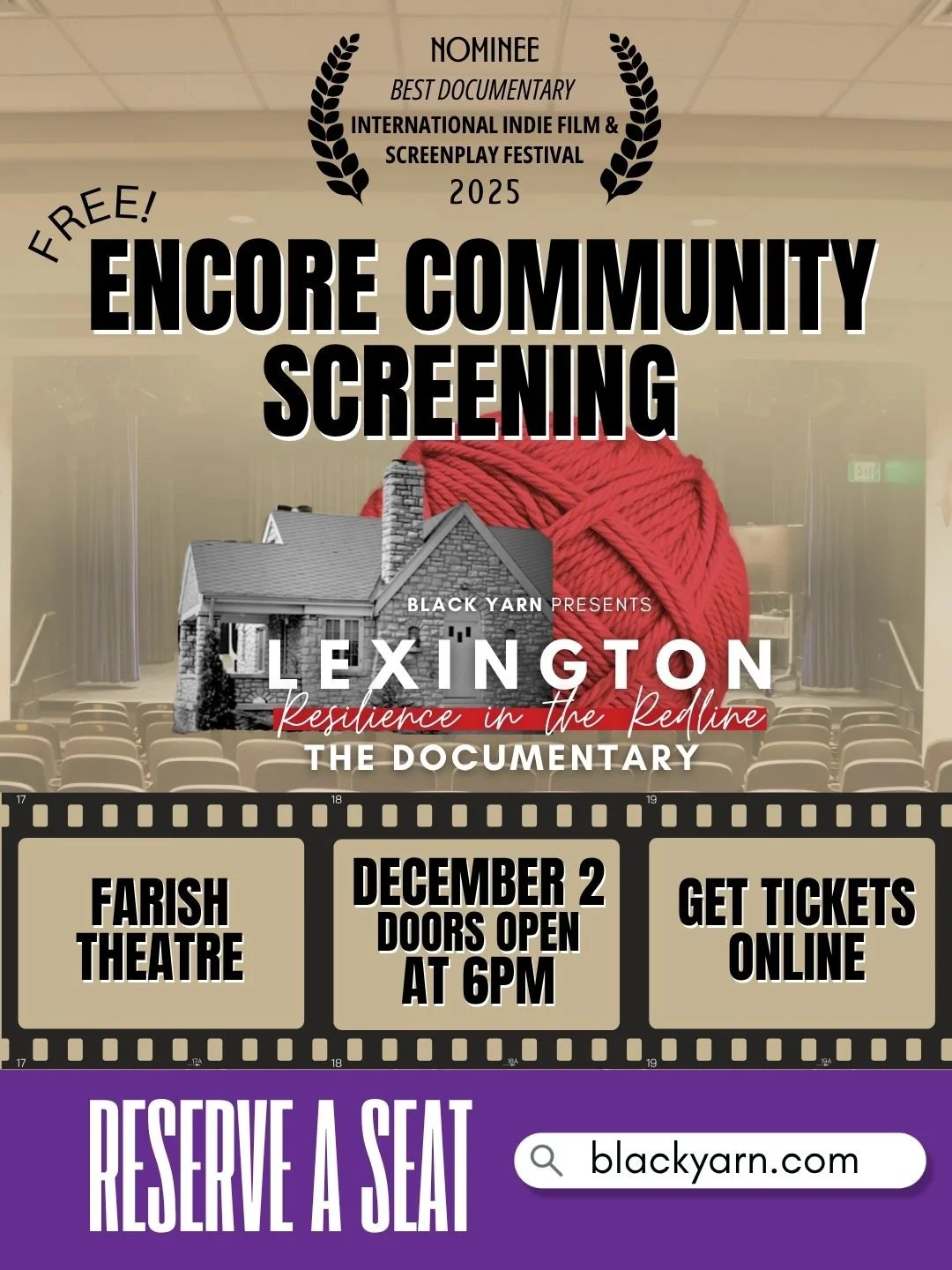 🍿 You asked, we delivered!
By popular demand, we are thrilled to announce a FREE ENCORE COMMUNITY SCREENING of &quot;LEXINGTON: Resilience in the Redline&quot; THE DOCUMENTARY!

Come see the film that was a NOMINEE for BEST DOCUMENTARY at the Intern