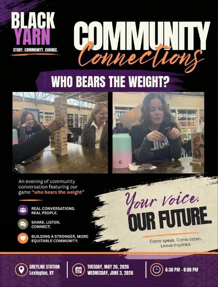 Some systems were never built to hold us all.
Who Bears the Weight? is Black Yarn's interactive community game night built around that question.

Through a custom block-stacking experience, we'll get honest about redlining, housing inequity, racial i