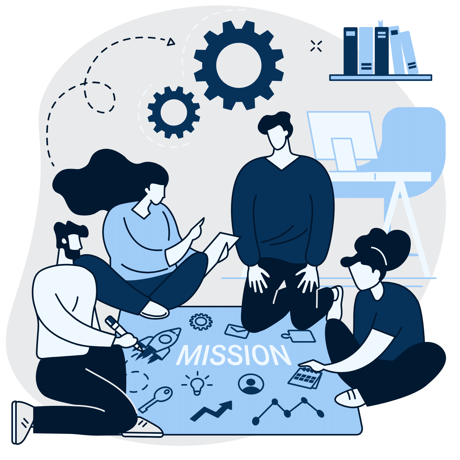 Synergy Consulting Group mission brainstorming session, strategizing on employee experience enhancements.
