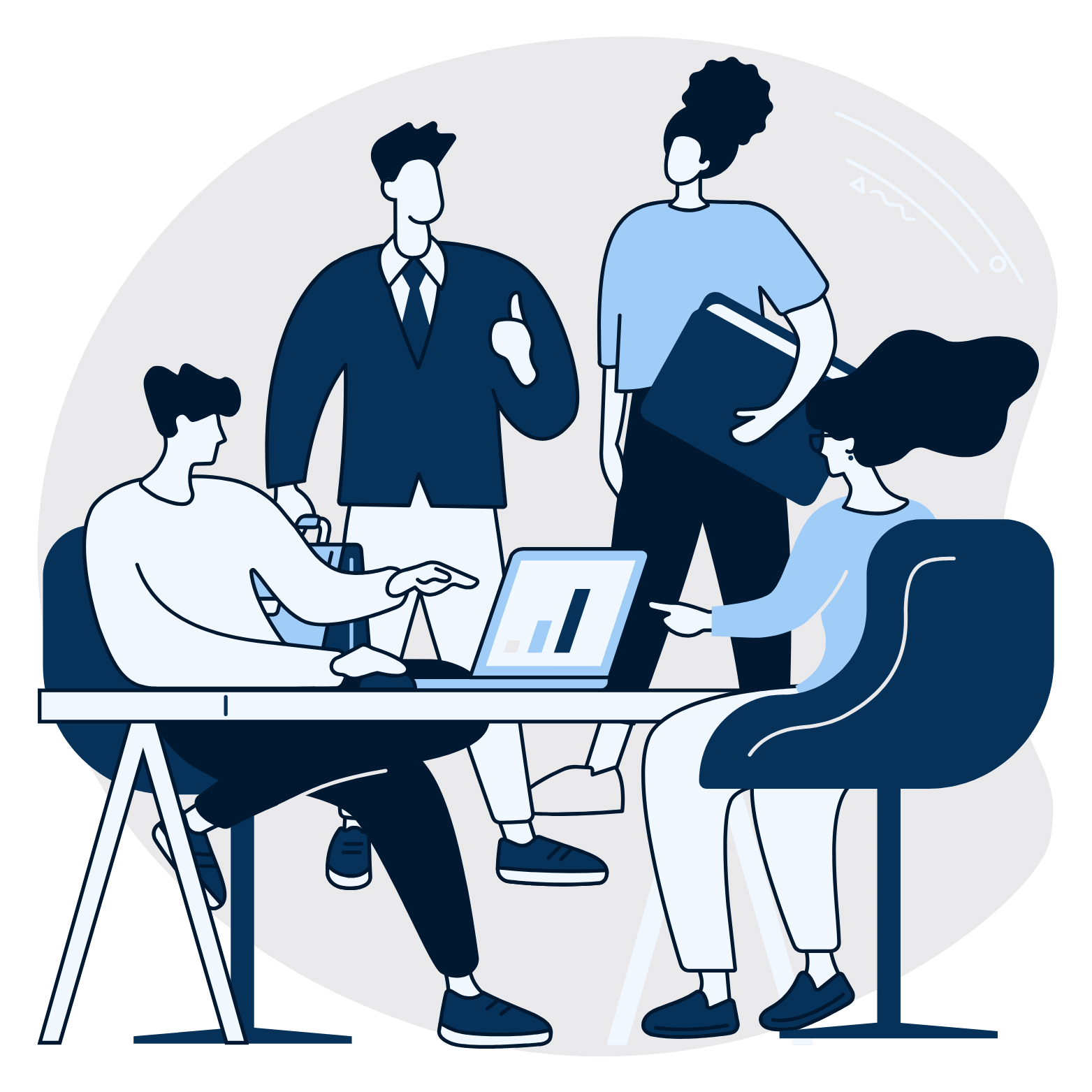 Synergy Consulting Group conducting an employee relations meeting to discuss performance metrics and improvement.