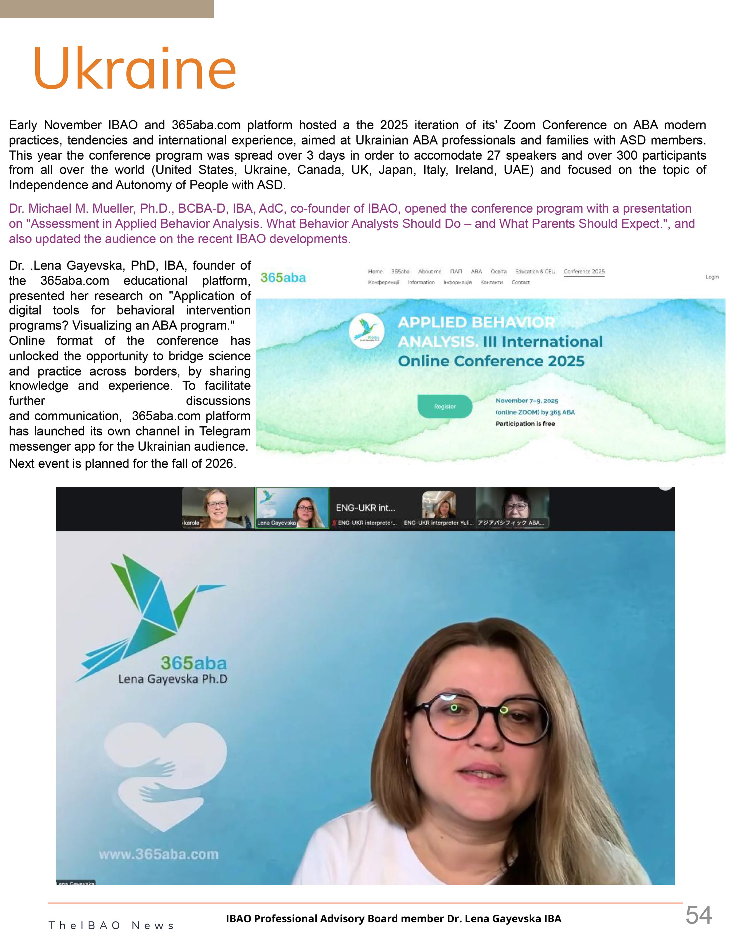 Олена Гаєвська (Olena Gayevska) у віснику The IBAO News 2026