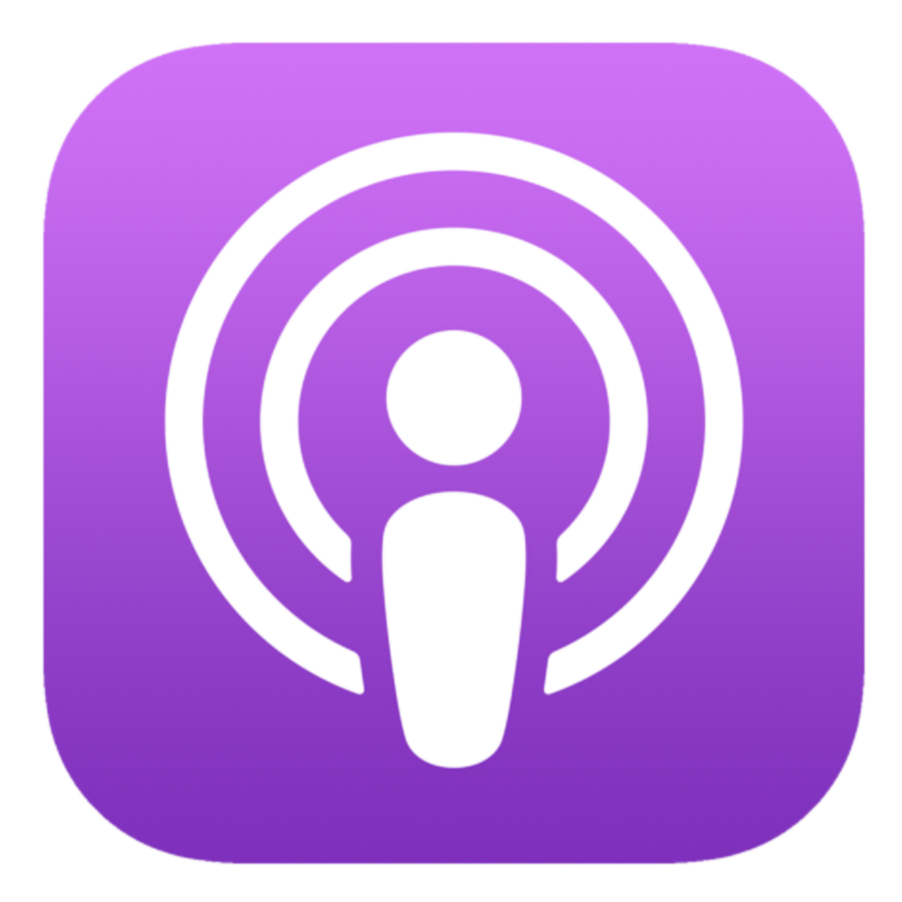 Purple podcast icon with a microphone symbol in the center.