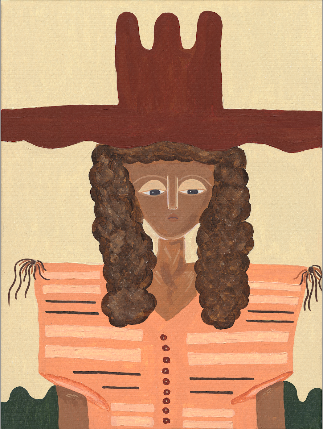 Contemporary Acrylic Figurative Art Black Cow Girl - After the Ride Mint and Fig Design