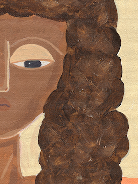 Contemporary Acrylic Figurative Art Black Cow Girl - After the Ride Mint and Fig Design