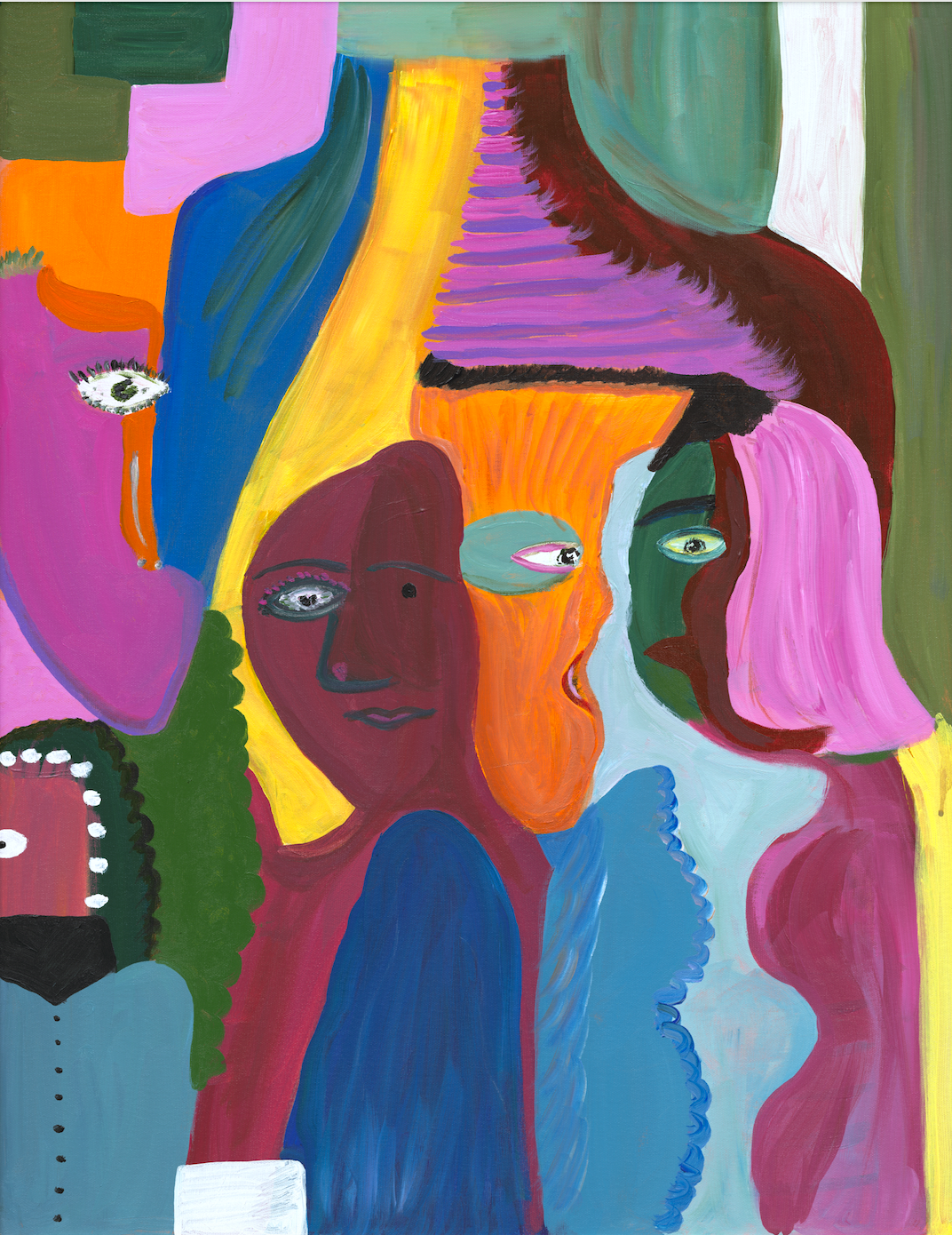 Multi Face Contemporary Acrylic Figurative Art - The Conversation Within Mint and Fig Design