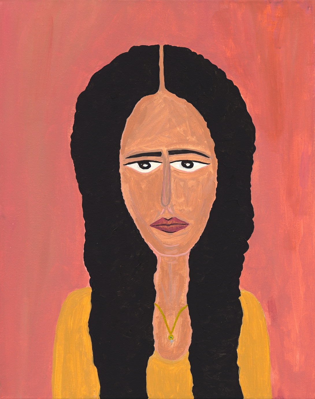 Contemporary Acrylic Figurative Art Woman Portrait Black Painting - In Plain Sight Mint and Fig Design