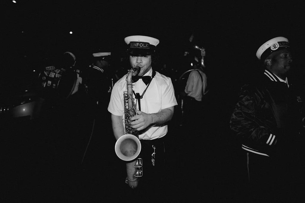 band member playing the saxaphone