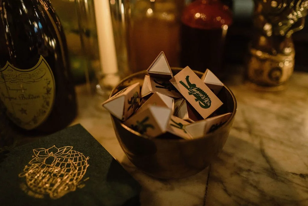 party matchbooks on the bar