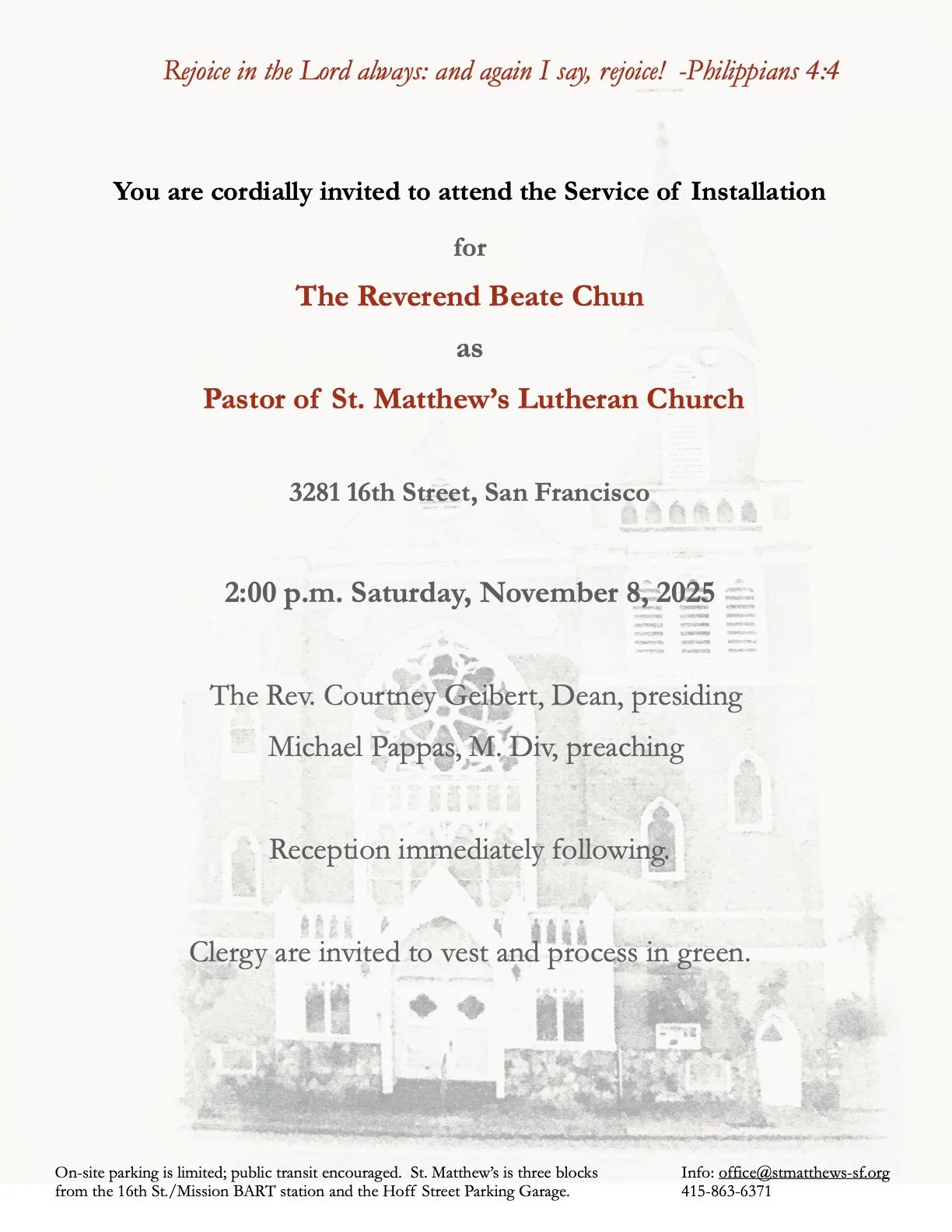 The Rev. Beate Chun's Installation