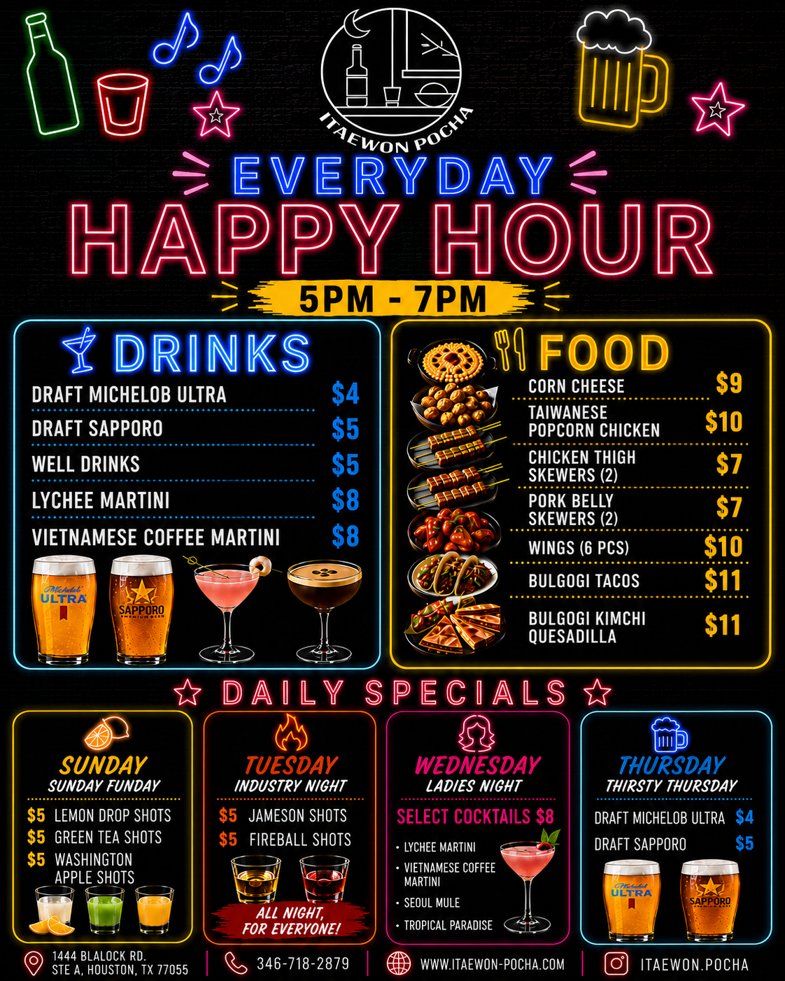 Itaewon Pocha happy hour and daily specials