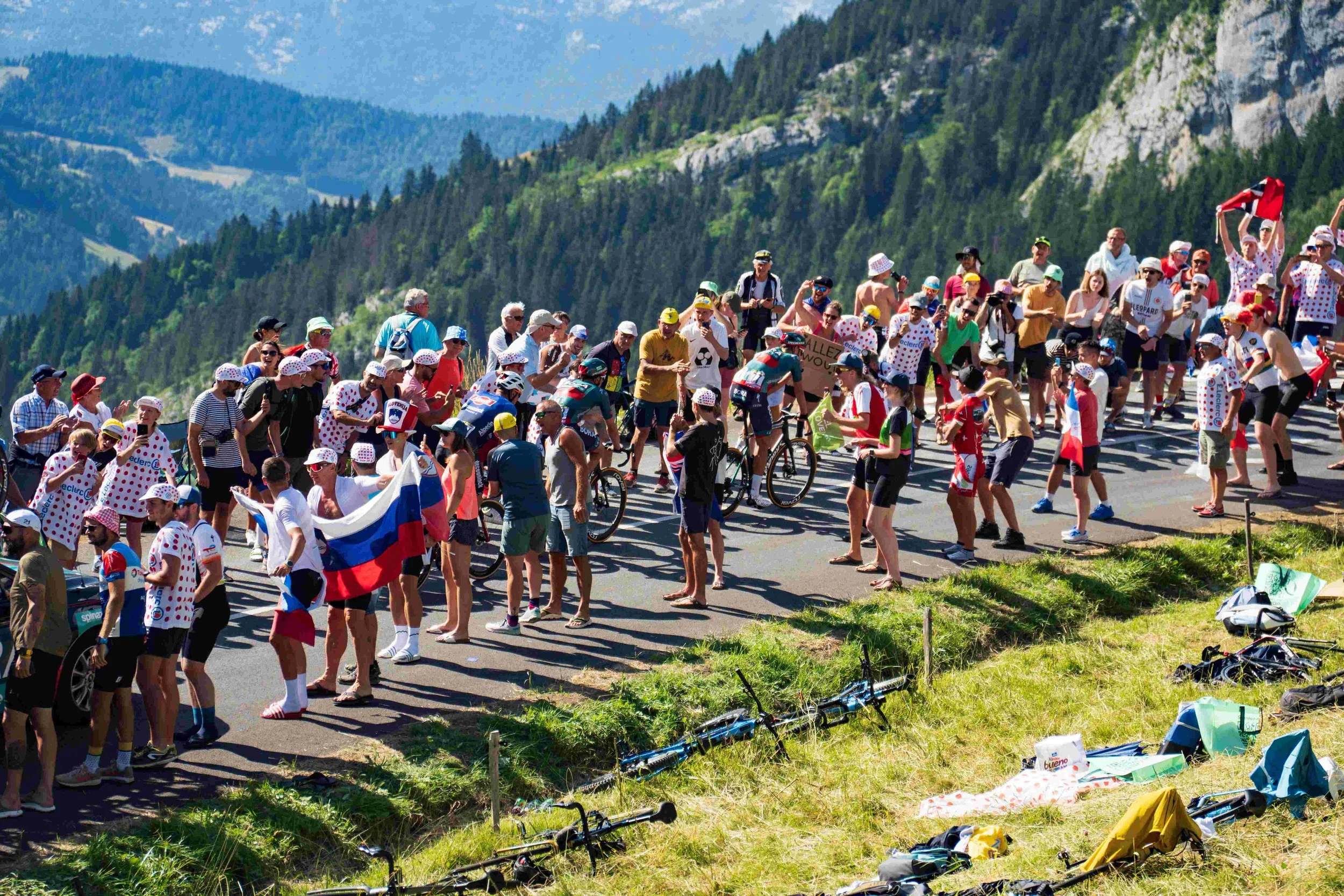 Tour de France fans and riders