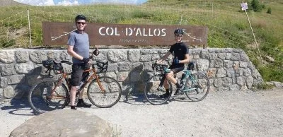 Two cyclists on cycling holiday alps Col d'Allos