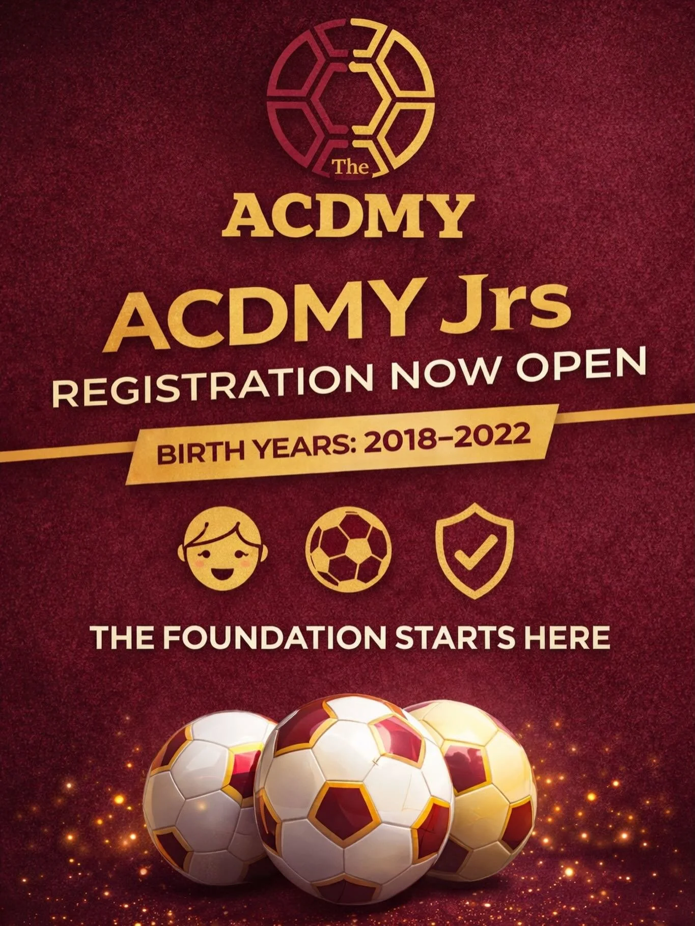 ⸻
⚽️ ACDMY Jrs | Registration Now Open ⚽️
Birth Years: 2018&ndash;2022
📅 Season Dates: January 21 &ndash; April 29

This program as every other in our club ,is  about development &mdash; over everything.

At ACDMY Jrs, we focus on:
&bull; Building c