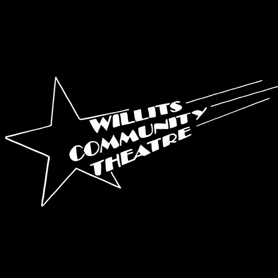 A black background with a white star outline, containing the text "Wallits Community Theatre" in bold, white font, positioned diagonally with lines extending from the star's right side.