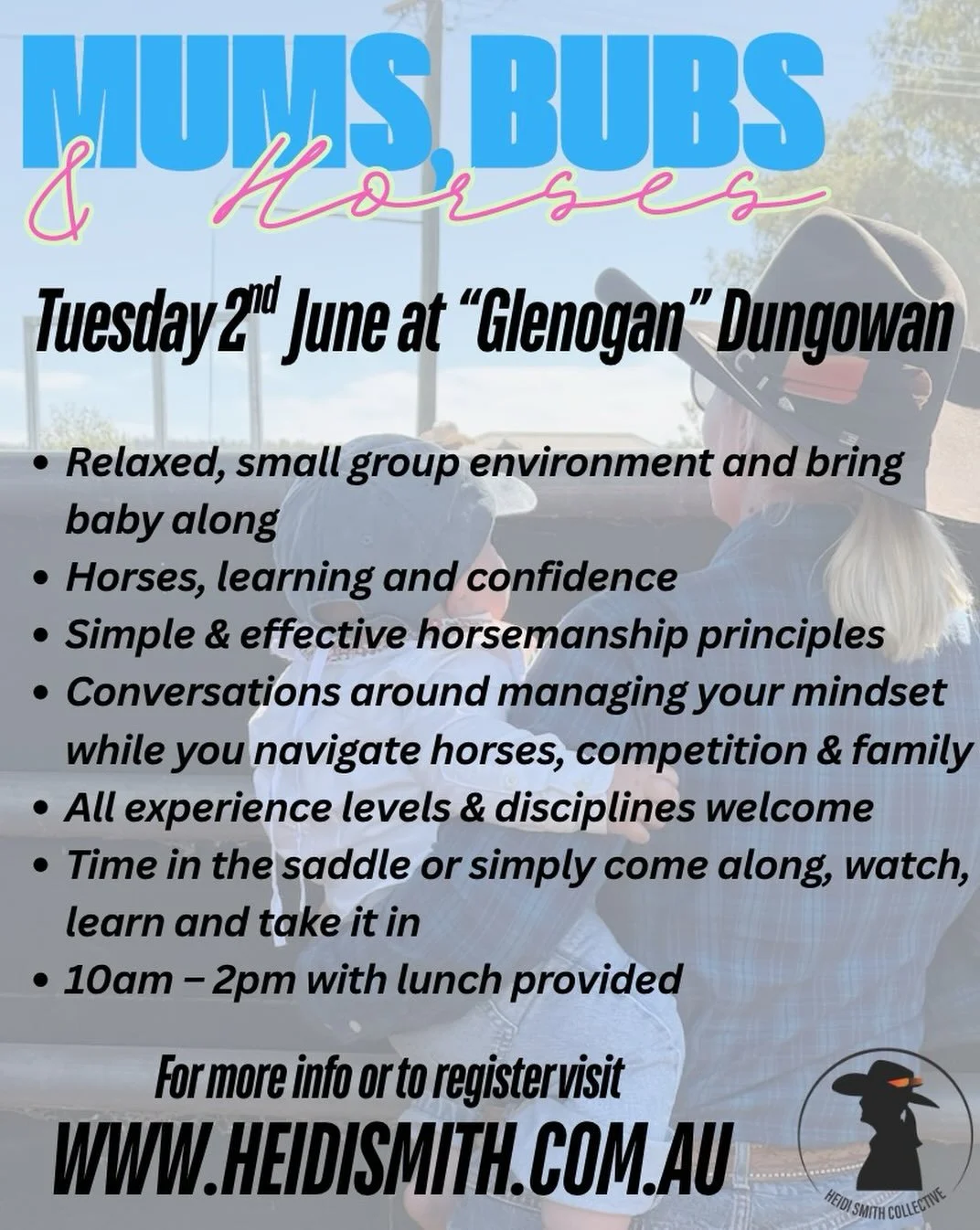 Keen for a mother&rsquo;s group with a twist? 

I&rsquo;m excited to offer an opportunity for Mums to stay connected to their horses and spend time with women in the same season of life through my Mums, Bubs &amp; Horses mini sessions.

This is about