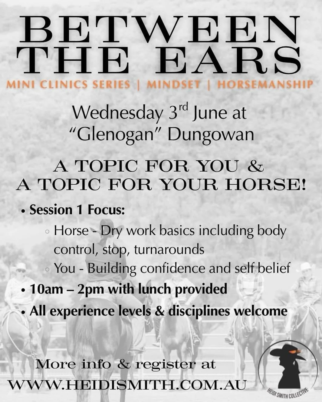 Introducing Between the Ears - Mini Clinic

So much of our satisfaction and success in the saddle comes down to what&rsquo;s happening between the ears&hellip;ours and our horses.

These ridden mini clinics are designed to improve both sides of the p
