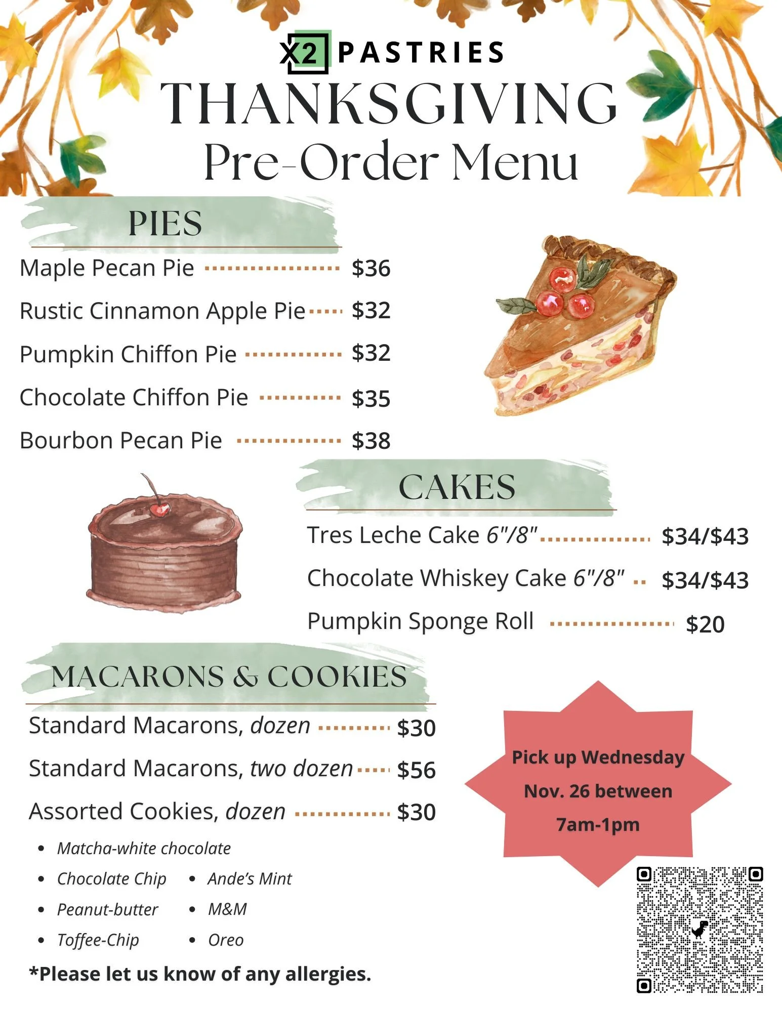 X2 Pastries Thanksgiving Menu page 2