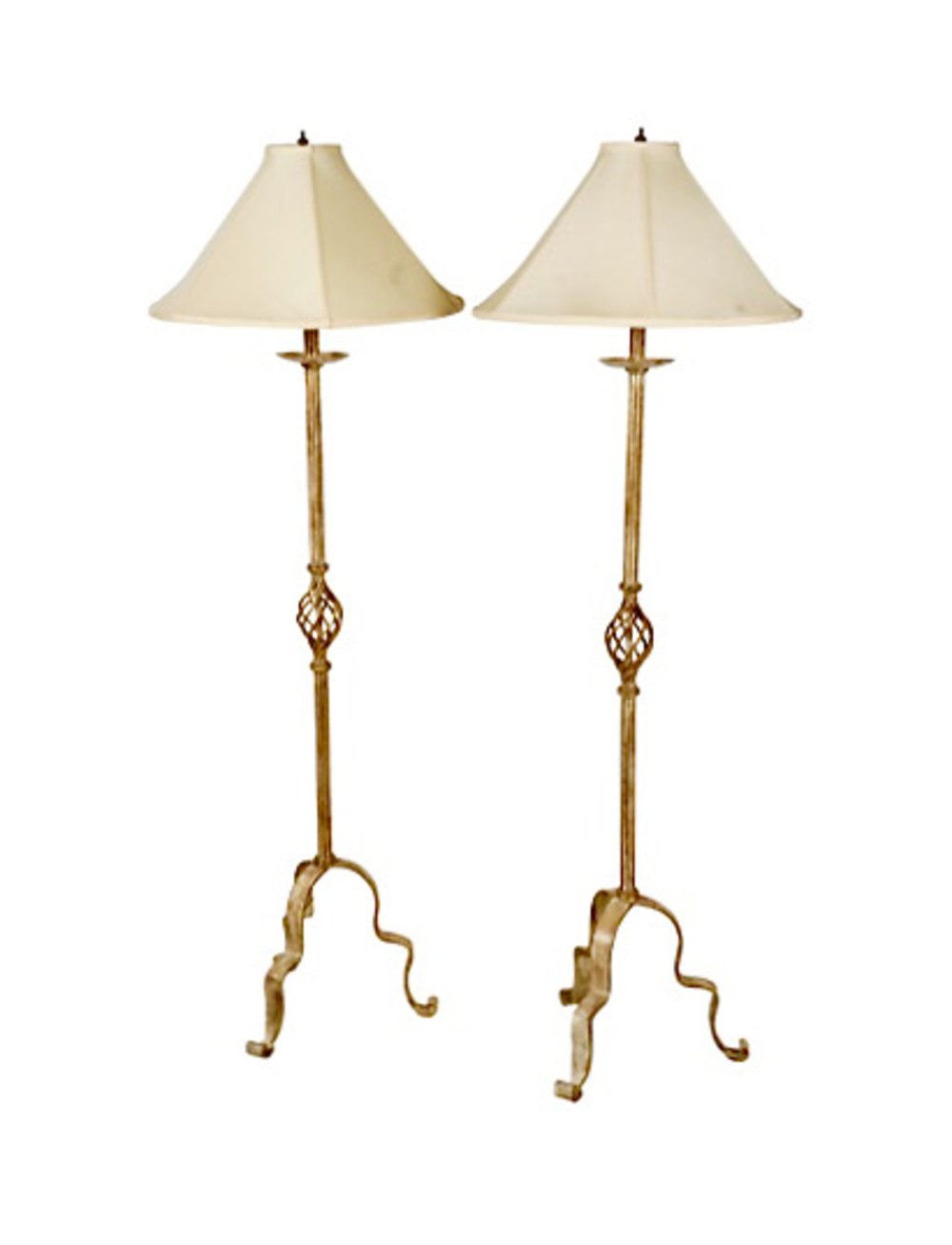 Pair Gold Leafed Wrought Iron Floor Lamps