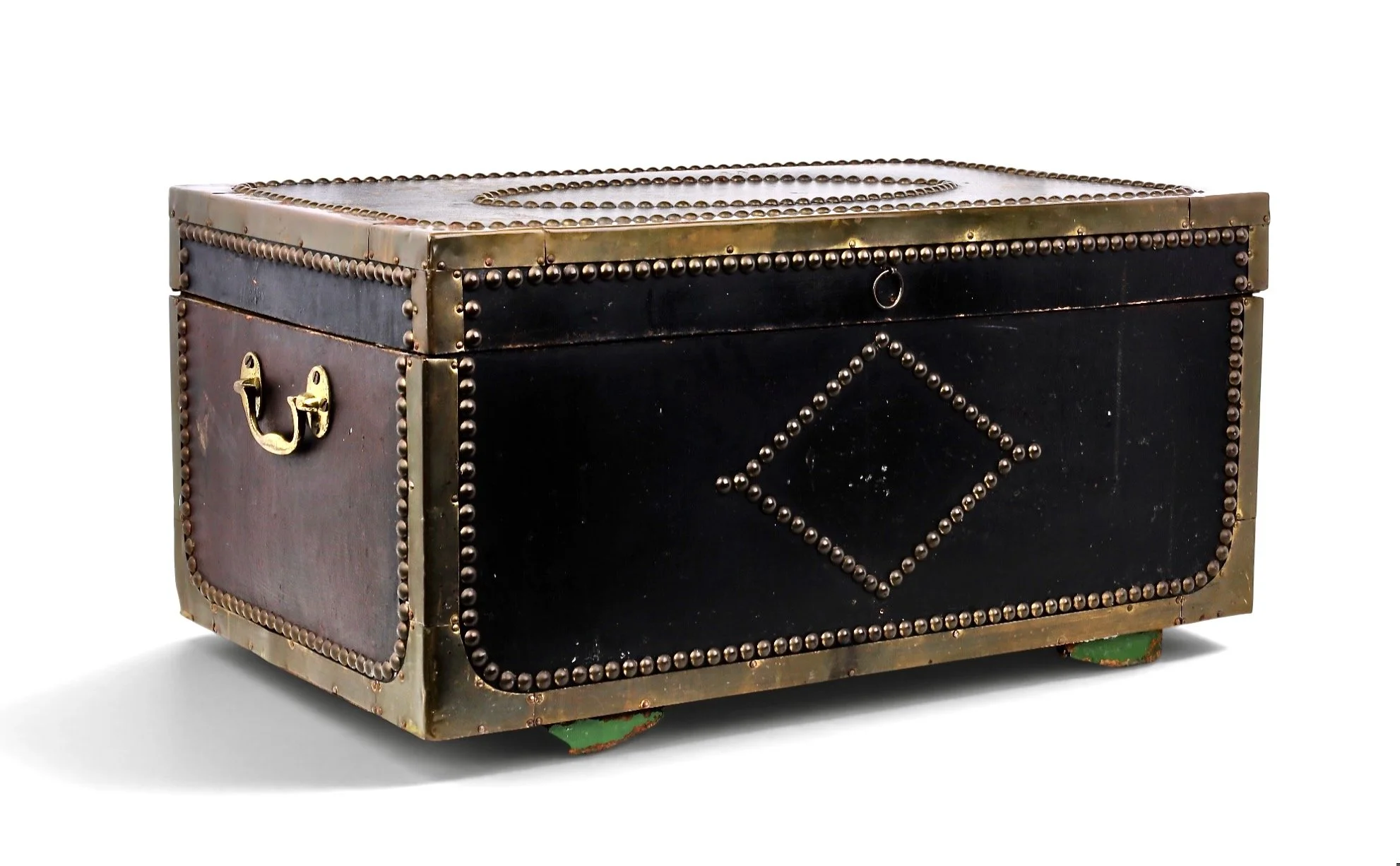 Small Early 19th Century Campaign Leather Clad Trunk