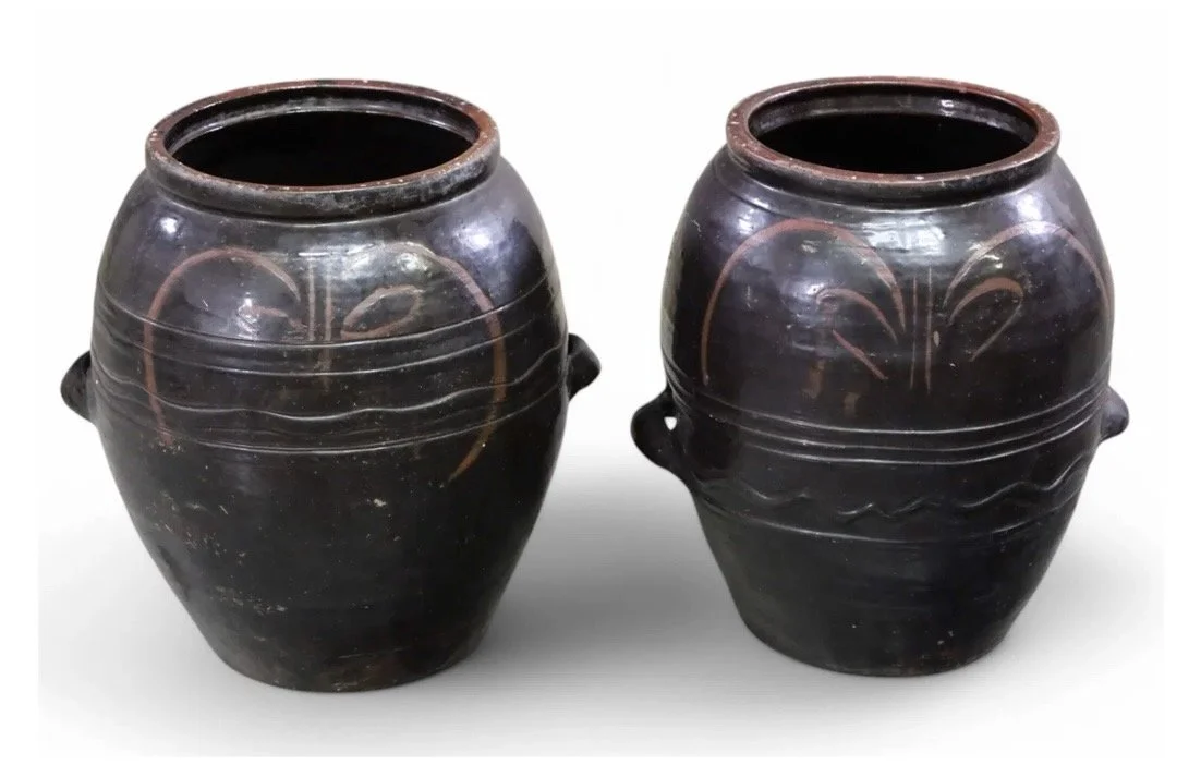 Antique Black Glazed Martaban Storage Jars