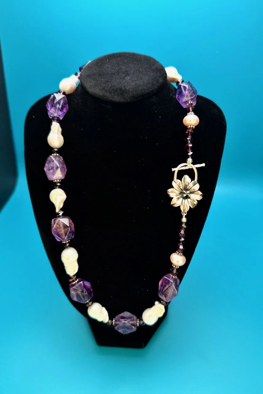 Amethyst and Baroque Pearl Necklace