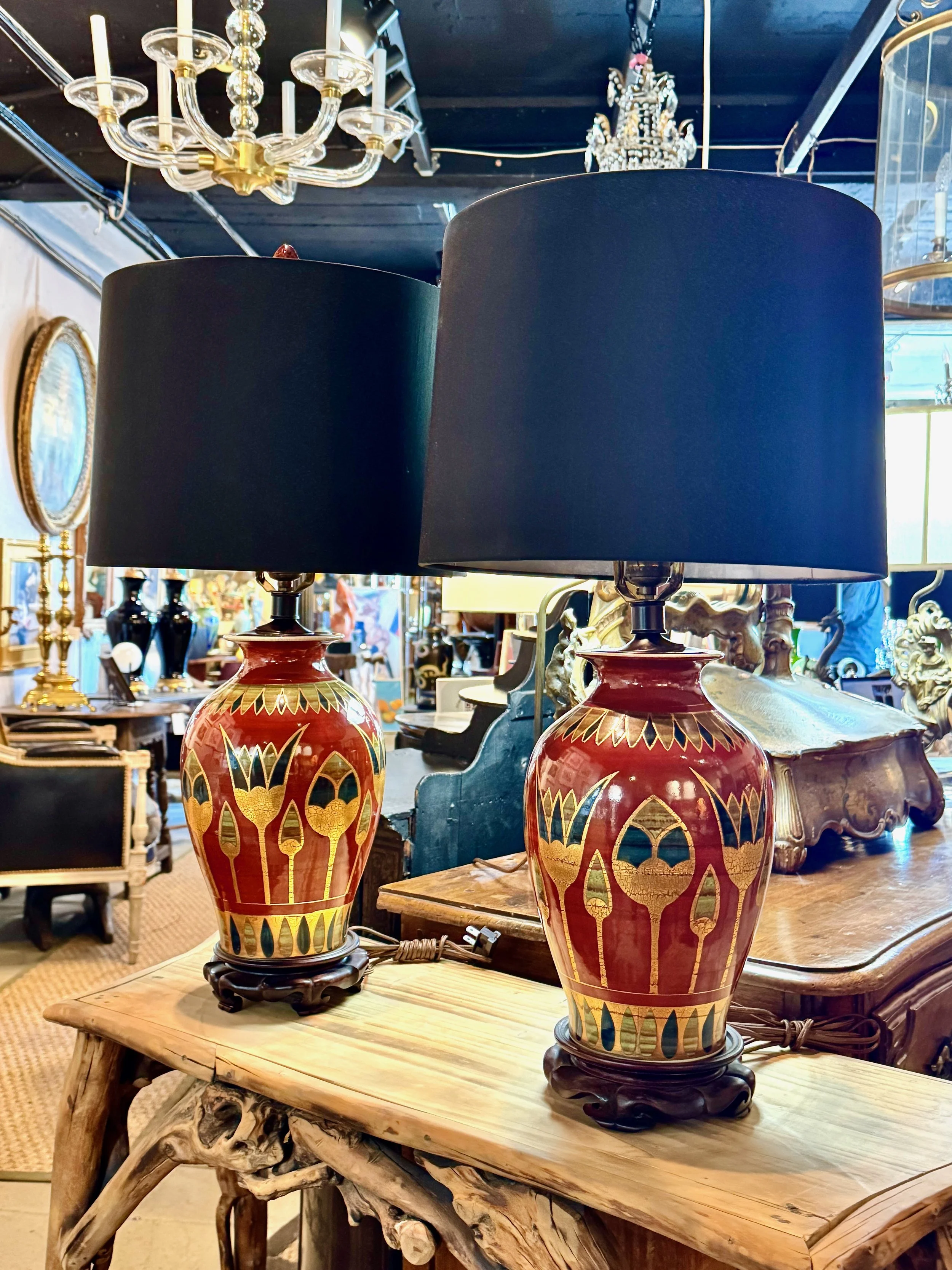 Pair Chinese Deco-Style Porcelain Lamps, Early 20th Century
