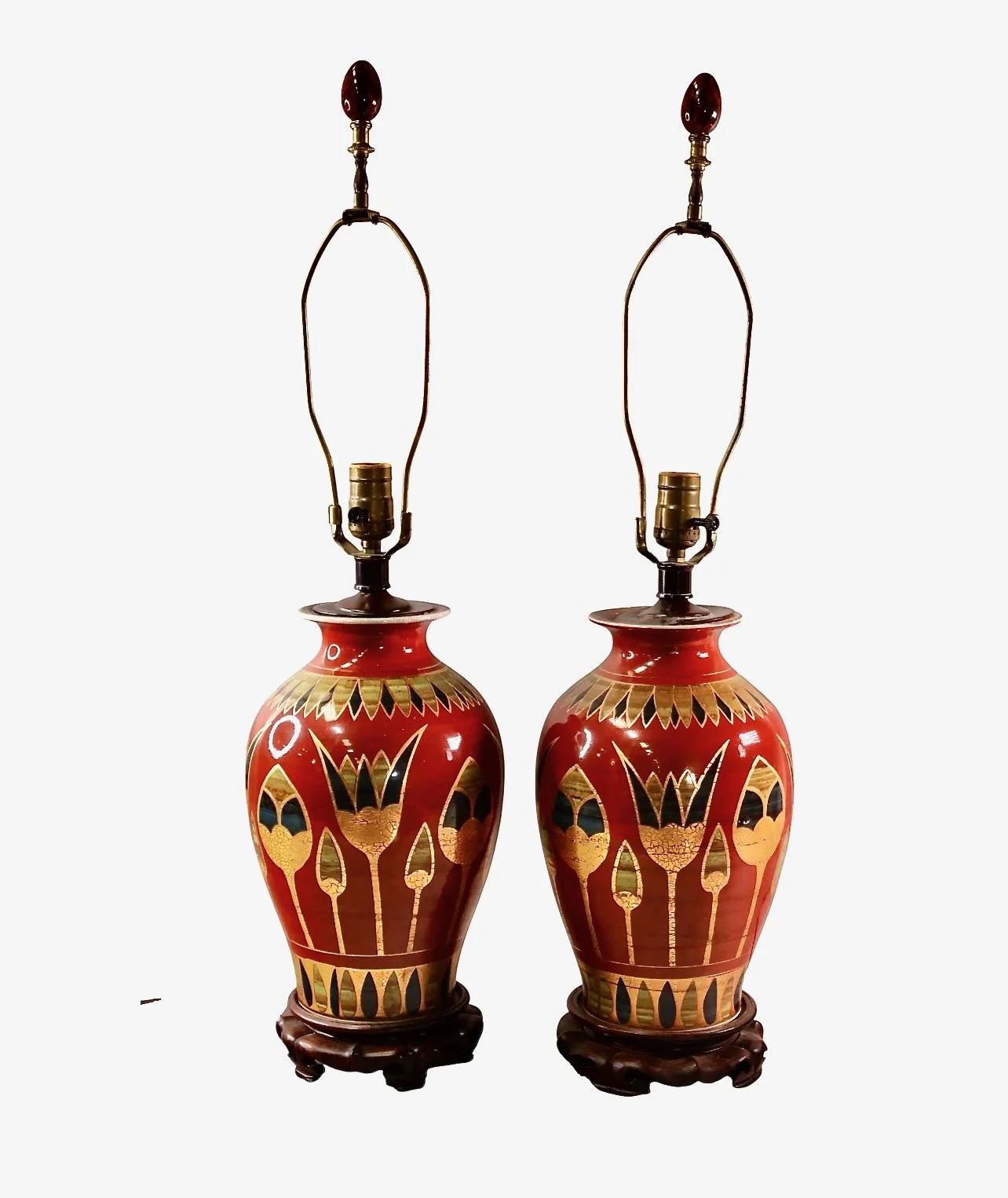 Pair Chinese Deco-Style Porcelain Lamps, Early 20th Century