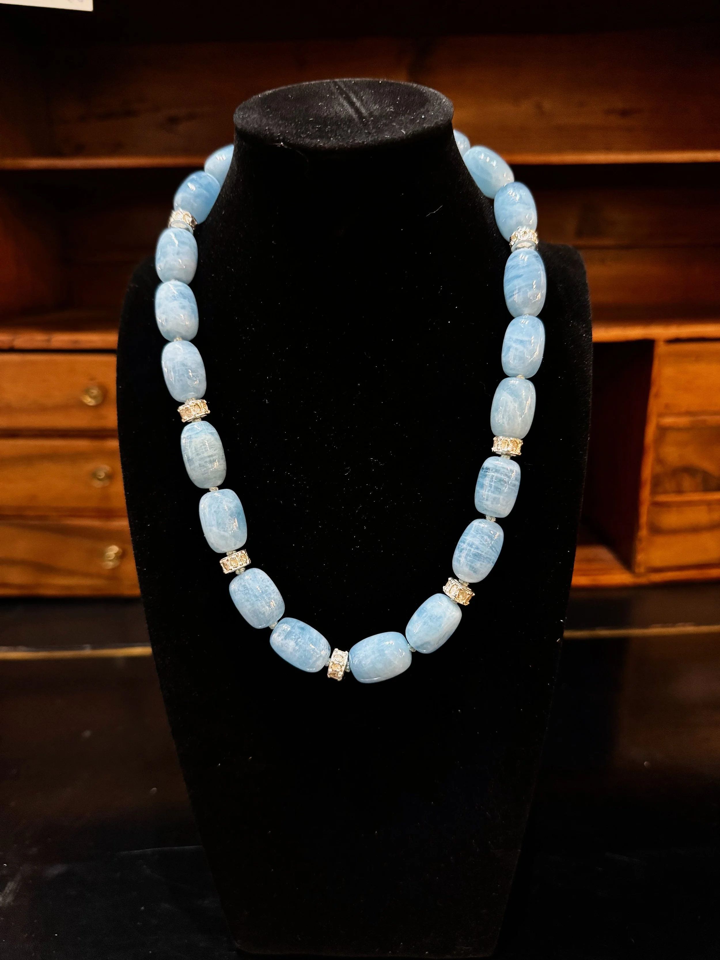 Aquamarine and Diamond Beaded Necklace